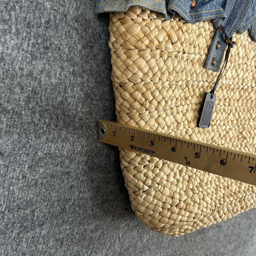 Vintage Ralph Lauren Straw Tote Bag Large Beige Denim Trim Beach Boho Summer - Picture 15 of 15